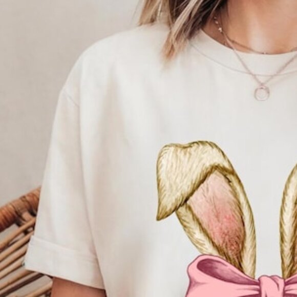 Coquette Bow Bunny Ears Shirt, Cute Bunny Tee - Picture 3 of 4